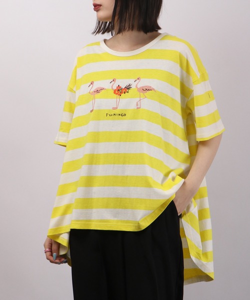 tシャツ EMAGO チェックプリント刺繍Ｔ レディース Emago tシャツ EMAGO スマイル刺繍Tシャツ レディース