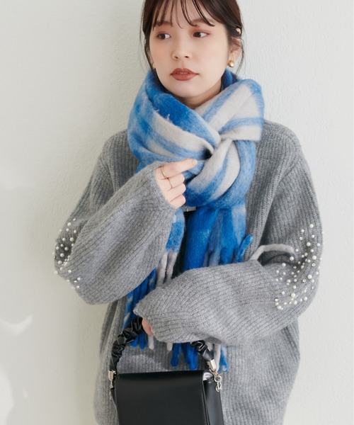 natural couture ニット セーター ビジュースリーブもちもち畦ニット