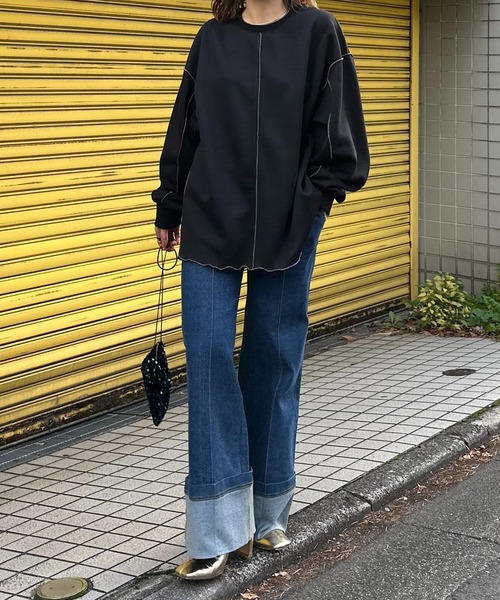 裏起毛プルオーバー　mal. mi via loca トレーナー スウェット 裏起毛配色メロープルオーバー