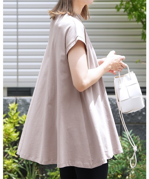 tシャツ フレアースリーブ天竺カットソー/接触冷感/洗える レディース reca tシャツ 「接触冷感」フレンチスリーブフレアTシャツ