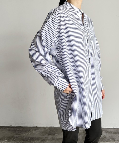 ブラウス シャツ vent blanc  ヴァンブラン ストライプ ロングオーバーシャツ レディース メンズ vent blanc ブラウス シャツ ヴァンブラン ストライプ ロング