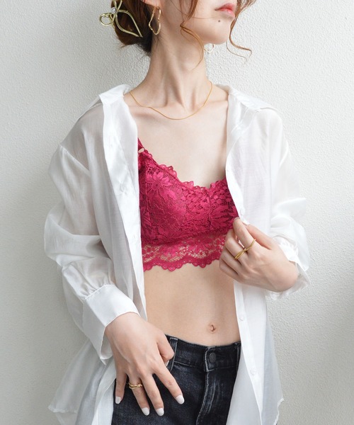 ■韓国■ ストラップ付 ブラジリアン レースアップ ユニーク柄 styiro チューブトップ ベアトップ 花柄レースカップインキャミ