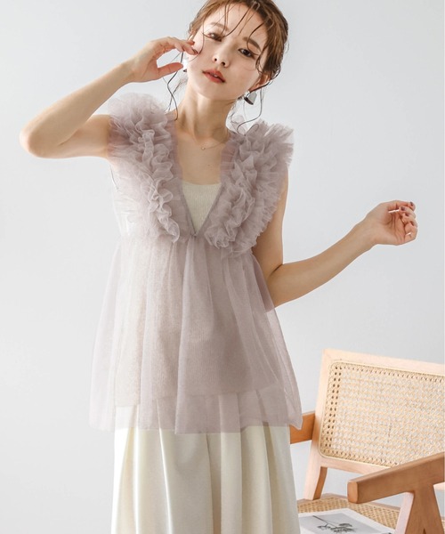 極美品♡Ｆ　ダーリッチ　ペプラムツイード　チュール　ラメ　トップス La-gemme tシャツ チュールフリルペプラムトップス レディース