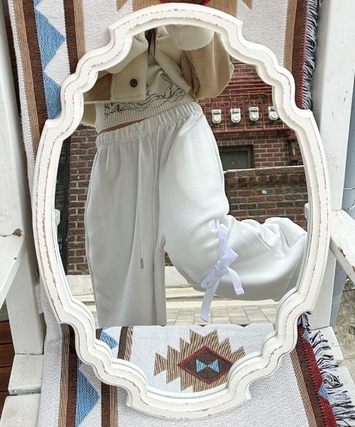 SENSELFリボン　異素材　ホワイトパンツ SENSELFリボン異素材ホワイトパンツ