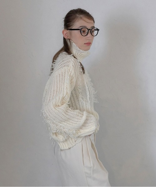 ニット セーター 「MINERTE」damage fringe knit / ダメージフリンジニットプルオーバー レディース MINERTE】damage fringe knit / ダメージフリンジニットプル
