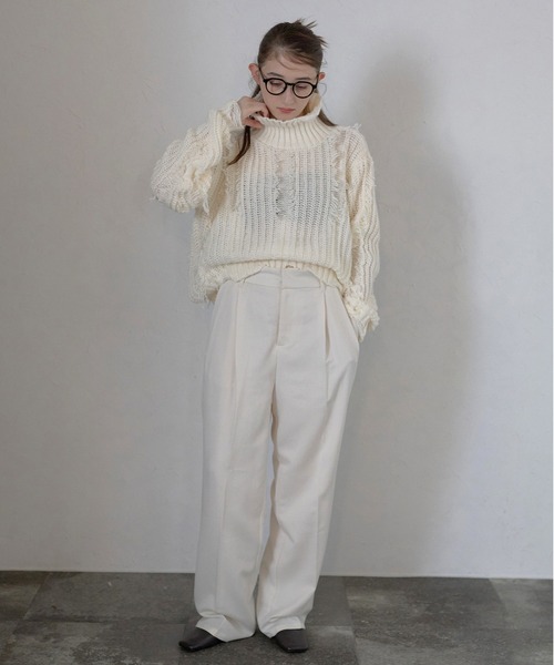 ニット セーター 「MINERTE」damage fringe knit / ダメージフリンジニットプルオーバー レディース MINERTE ニット セーター 「MINERTE」damage fringe knit