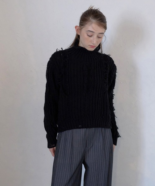 ニット セーター 「MINERTE」damage fringe knit / ダメージフリンジニットプルオーバー レディース MINERTE ニット セーター 「MINERTE」damage fringe knit