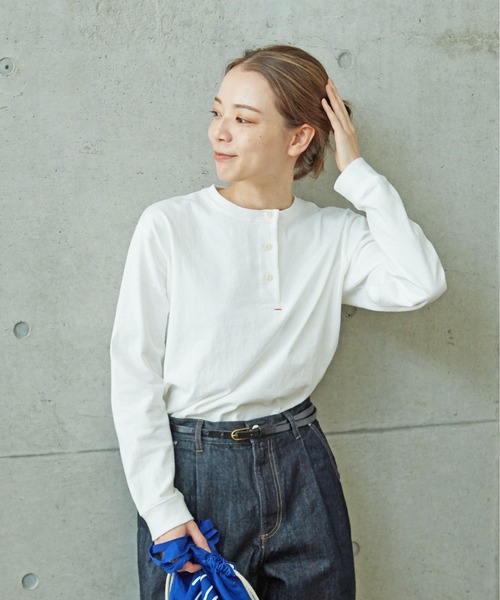 tシャツ 度詰め丸胴天竺 ヘンリーネックプルオーバー レディース