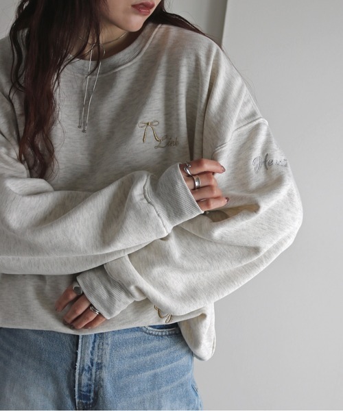 ルーズシルエット リボン刺繍スウェット