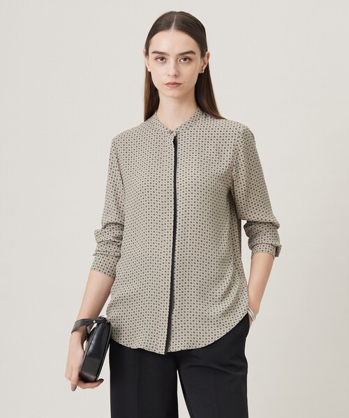 ICB（アイシービー） ブラウス シャツ BackSatinAmunzen バンドカラー