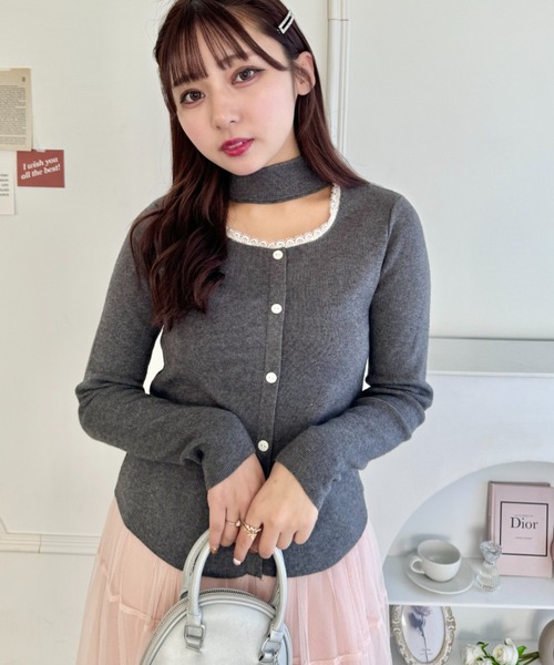 Loueme ニット セーター レーストリムチョーカートップス