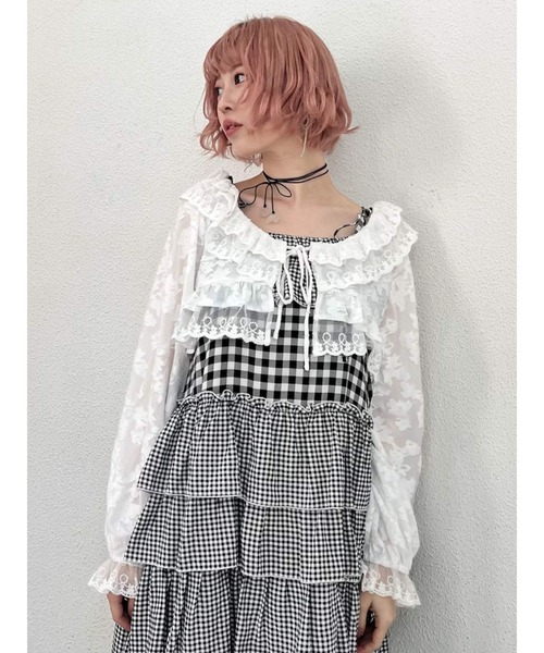 未使用タグ付き✨スーパービューティー　ボレロ風カーディガン　花柄レース刺繍　40 merry jenny カーディガン flowerレースシアーボレロ レディース