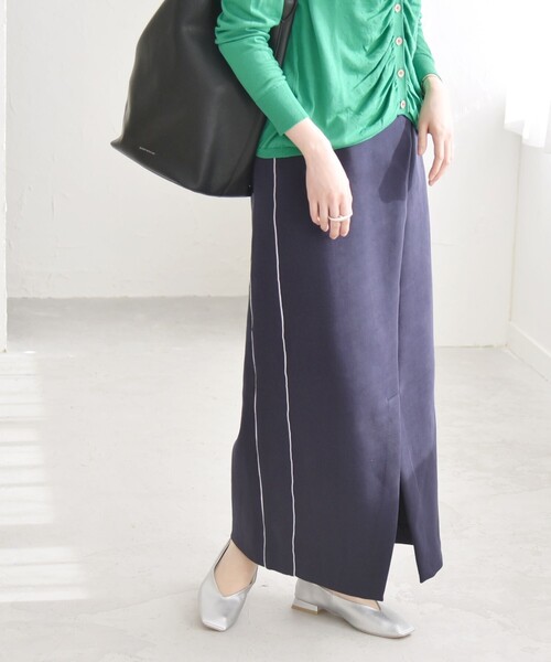 【PLEATS PLEASE】ウエストゴム スリット タイトスカート quaranciel ロング スカート quaranciel:「洗濯機可能」ポンチ サイド