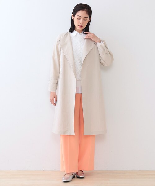 美品！クリーニング済み！大きいサイズ15号INDIVI ベージュ トレンチコート INDIVI トレンチコート コート 春SALE！「撥水／UVケア／軽量