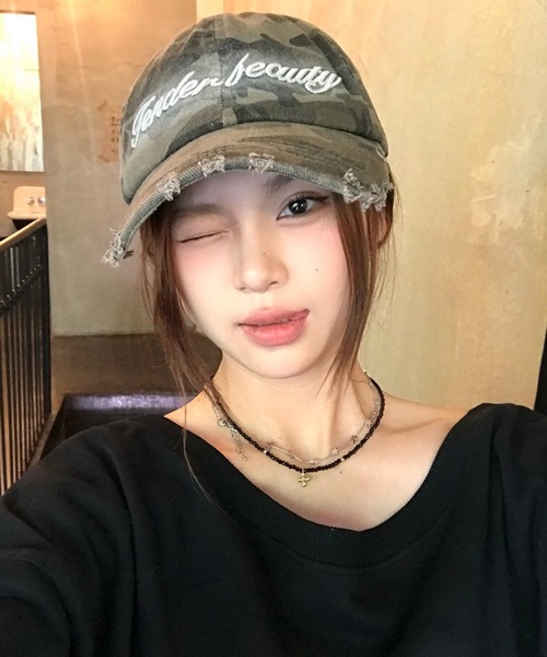 Revo. キャップ 帽子 Y2K グランジ カモフラージュ 迷彩 ダメージ加工