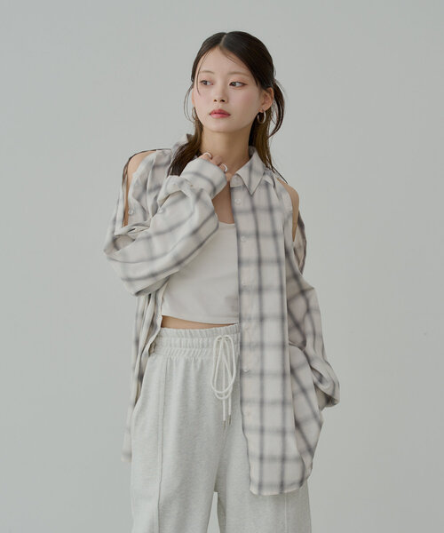 ブラウス シャツ HOODED LIGHT CHECK SHIRT レディース PRANK PROJECT（プランクプロジェクト）の「フーデッドチェック