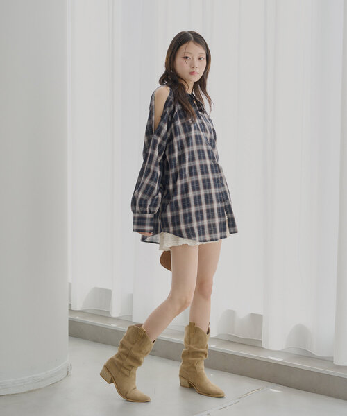 ブラウス シャツ 2WAY PADDED L/S GGM CHECK SHIRTS レディース メンズ Chico ブラウス シャツ 肩ボタン2wayルーズチェックシャツ