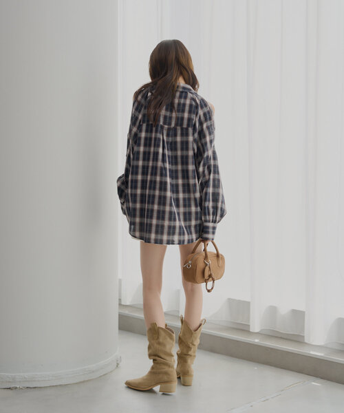 ブラウス シャツ 2WAY PADDED L/S GGM CHECK SHIRTS レディース メンズ Chico ブラウス シャツ 肩ボタン2wayルーズチェックシャツ