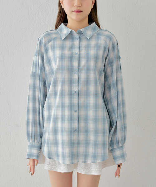 ブラウス シャツ 2WAY PADDED L/S GGM CHECK SHIRTS レディース メンズ Chico ブラウス シャツ 肩ボタン2wayルーズチェックシャツ