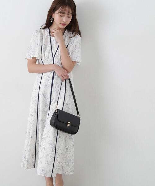 プロポーション ボディドレッシング 配色ライン花柄ワンピース PROPORTION BODY DRESSING（プロポーションボディドレッシング