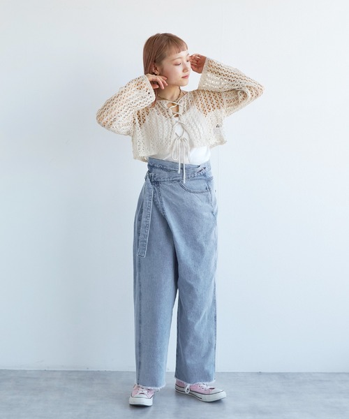 「w closet」 ニットカーディガン FREE ピンク レディース_画像2