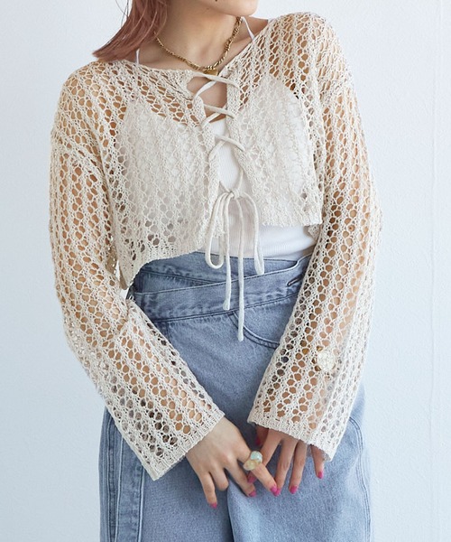 「w closet」 ニットカーディガン FREE ピンク レディース_画像4