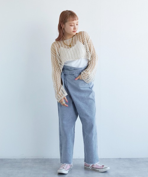 「w closet」 ニットカーディガン FREE ピンク レディース_画像6