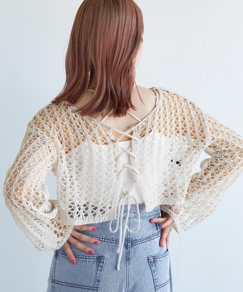 「w closet」 ニットカーディガン FREE ピンク レディース_画像7