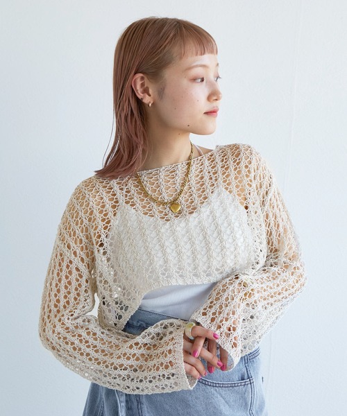 「w closet」 ニットカーディガン FREE ピンク レディース_画像8