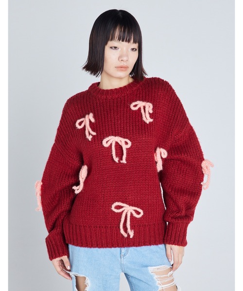 ニット セーター 「8」「Little Sunny Bite」ribbon knit top レディース