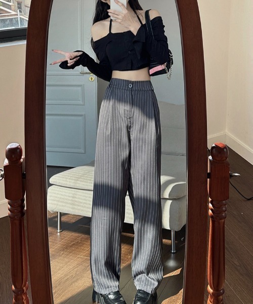 ストライプ ハイウエストパンツ　1 axes femme｜ハイウエストストライプパンツ | Rakuten Fashion