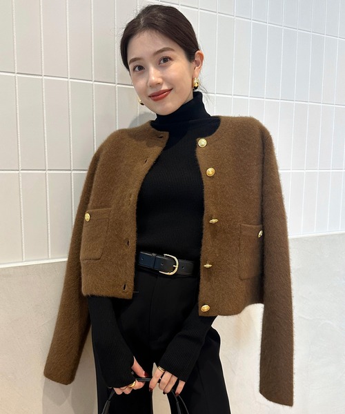 anuans ラクーンブレンドノーカラージャケット　キャメル anuans（アニュアンス） ノーカラージャケット FREE キャメル