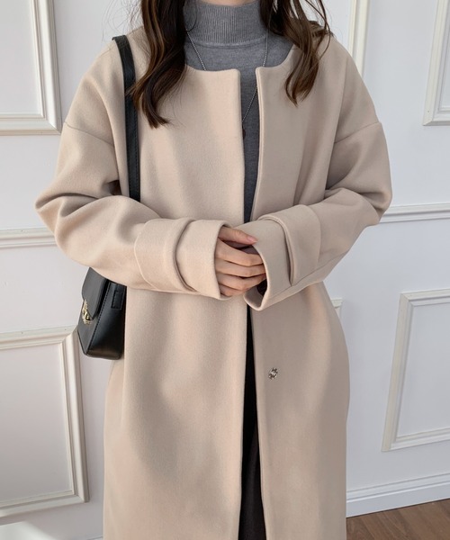 「ECLIN」 ノーカラーコート FREE ネイビー レディース_画像8