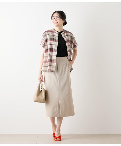 NEWYORKER（ニューヨーカー） ブラウス シャツ 半袖 リネン混マドラス