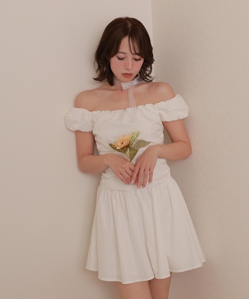 M_ COTTON MINI ドレス M DOLLY ワンピース cotton flare mini dress/オフショルダー