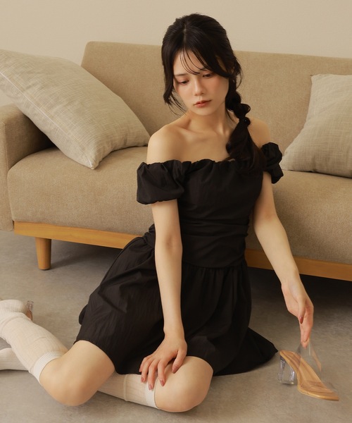 M DOLLY ワンピース cotton flare mini dress/オフショルダー