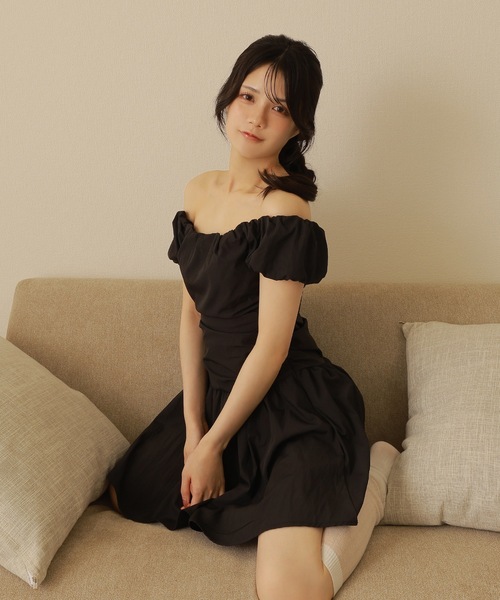 M_ COTTON MINI ドレス M DOLLY ワンピース cotton flare mini dress/オフショルダー