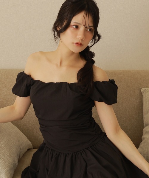 M DOLLY ワンピース cotton flare mini dress/オフショルダー