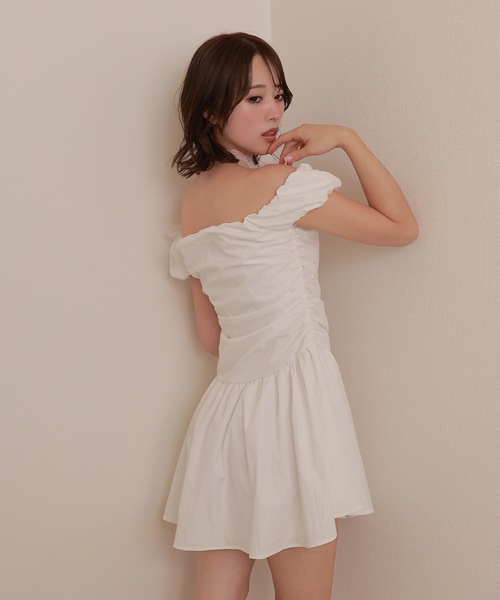 【DKNY】プリント シャーリング ミニドレス Andy/アンディ】ノースリーブ ウエストマーク チェーン 飾り
