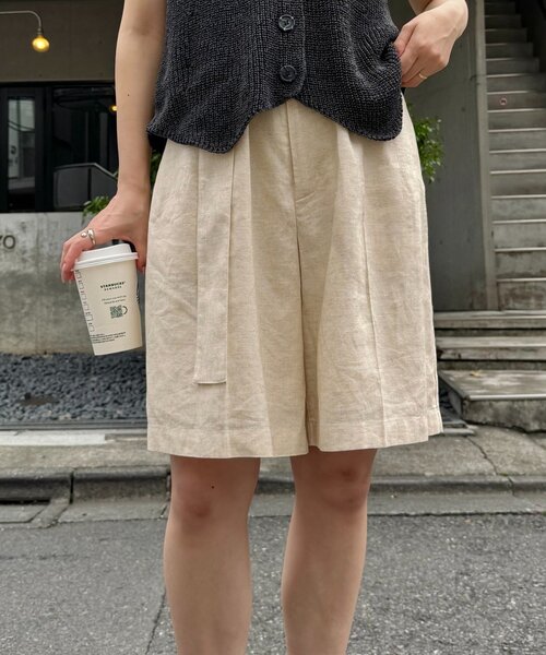WILLOW ハーフパンツ ワイドパンツ パンツ 「willow」リネン混ベルト