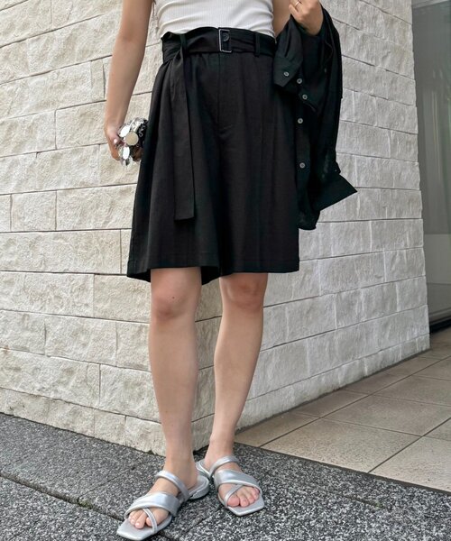 WILLOW パンツ 「willow」リネン混ベルト付きハーフパンツ レディース