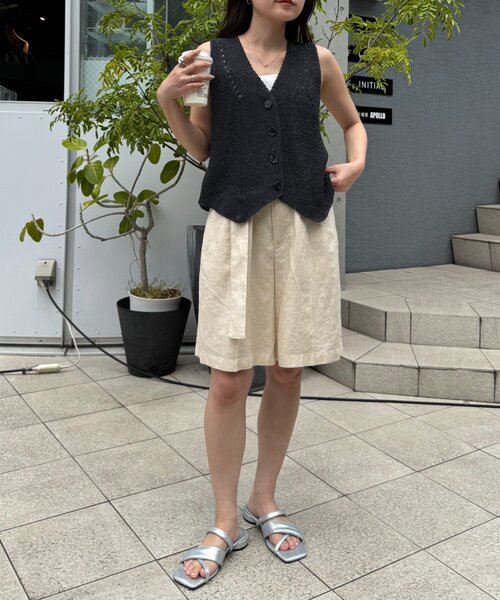 WILLOW ハーフパンツ ワイドパンツ パンツ 「willow」リネン混ベルト