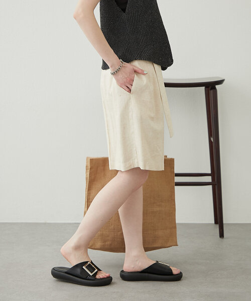 WILLOW パンツ 「willow」リネン混ベルト付きハーフパンツ レディース