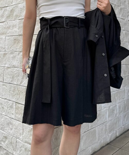 WILLOW パンツ 「willow」リネン混ベルト付きハーフパンツ レディース