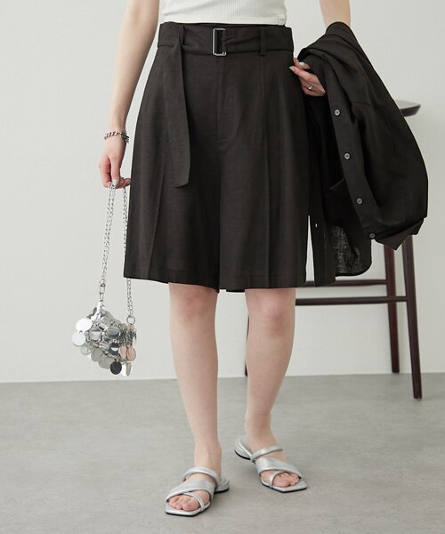 WILLOW ハーフパンツ ワイドパンツ パンツ 「willow」リネン混ベルト