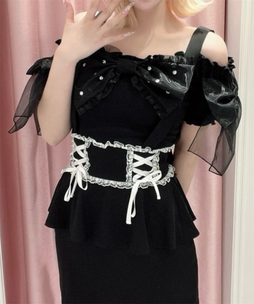 Ank Rouge（アンクルージュ） tシャツ 半袖 オーガンジーおリボンTOPS 