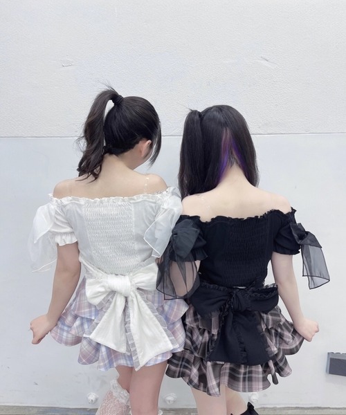 Ank Rouge（アンクルージュ） tシャツ 半袖 オーガンジーおリボンTOPS