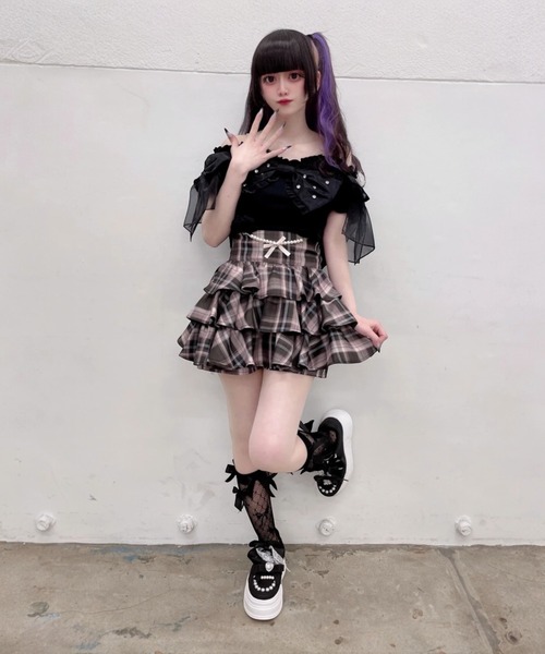 Ank Rouge（アンクルージュ） tシャツ 半袖 オーガンジーおリボンTOPS