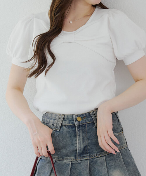 7ピ74◎continuer de NICE CLAUP◎Tシャツ◎レディース continuer de NICE CLAUP tシャツ リボンTシャツ レディース