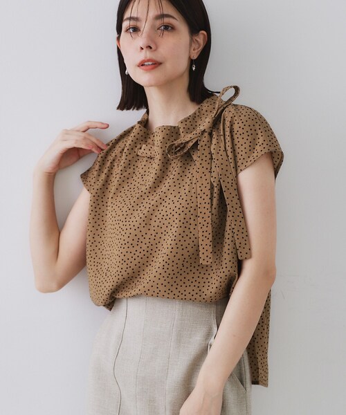 OBLI 　★　パイピングドットブラウス SALE50%OFF】ドットブラウス : shopingxg